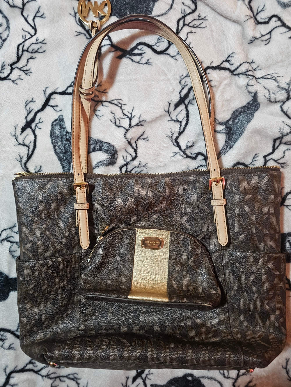 Michael Kors Brown Logo Tote with Gold Accent
